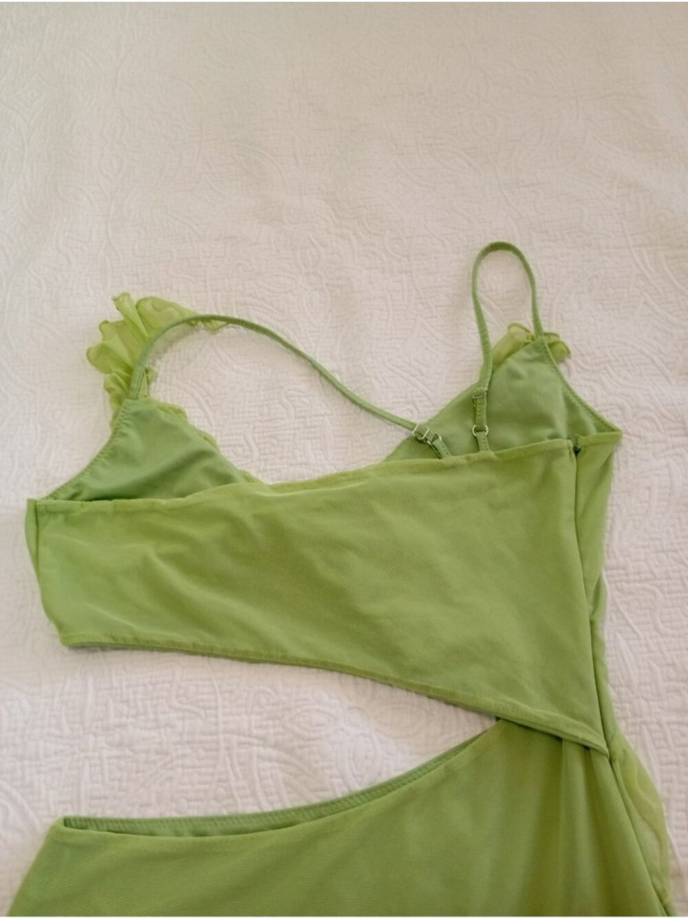 Oh Polly Cutout Dress Ruffled Asymmetric Mini Size US 6 UK 10 Green - Picture 9 of 15